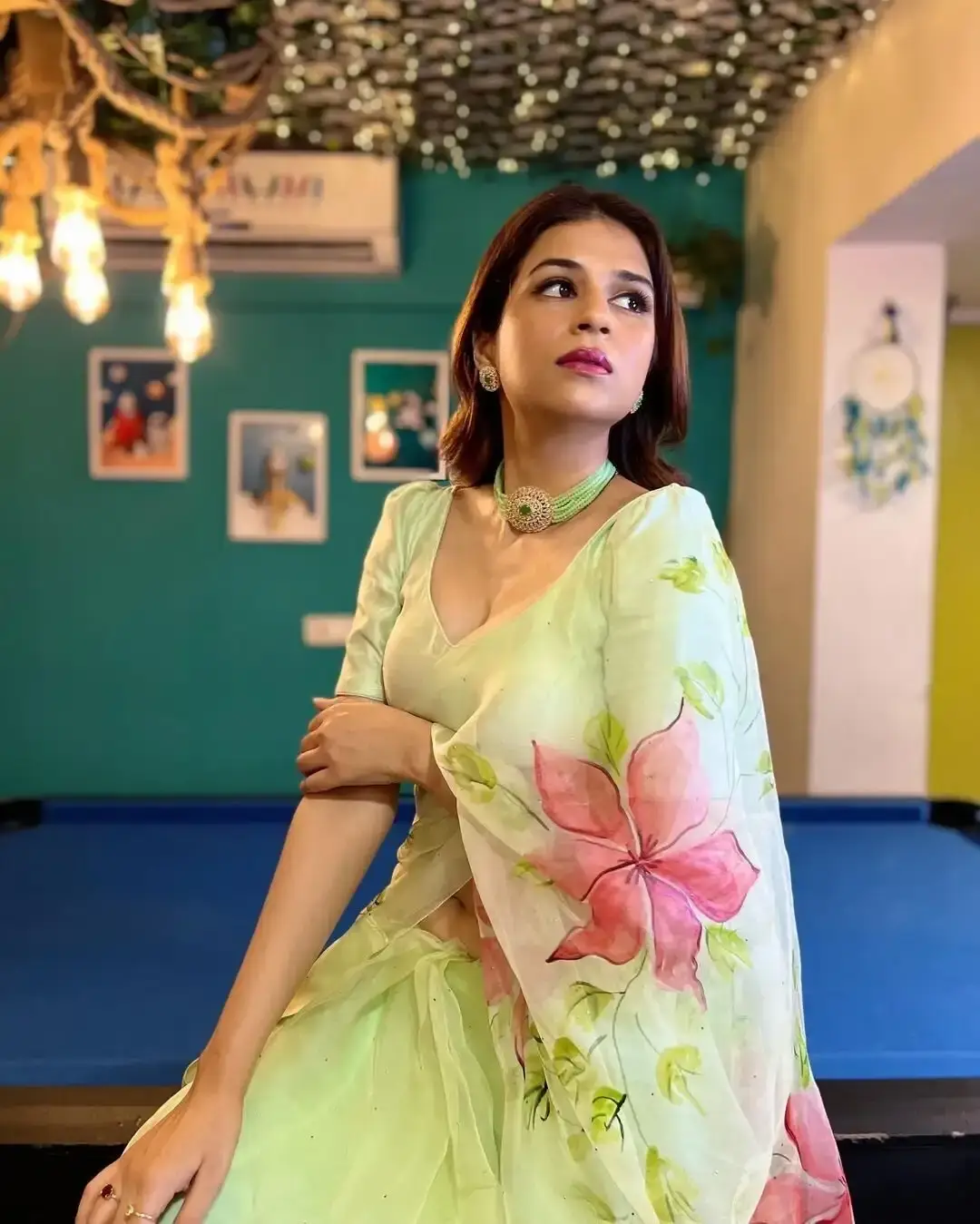 South Indian Shraddha Das in Transparent Green Saree